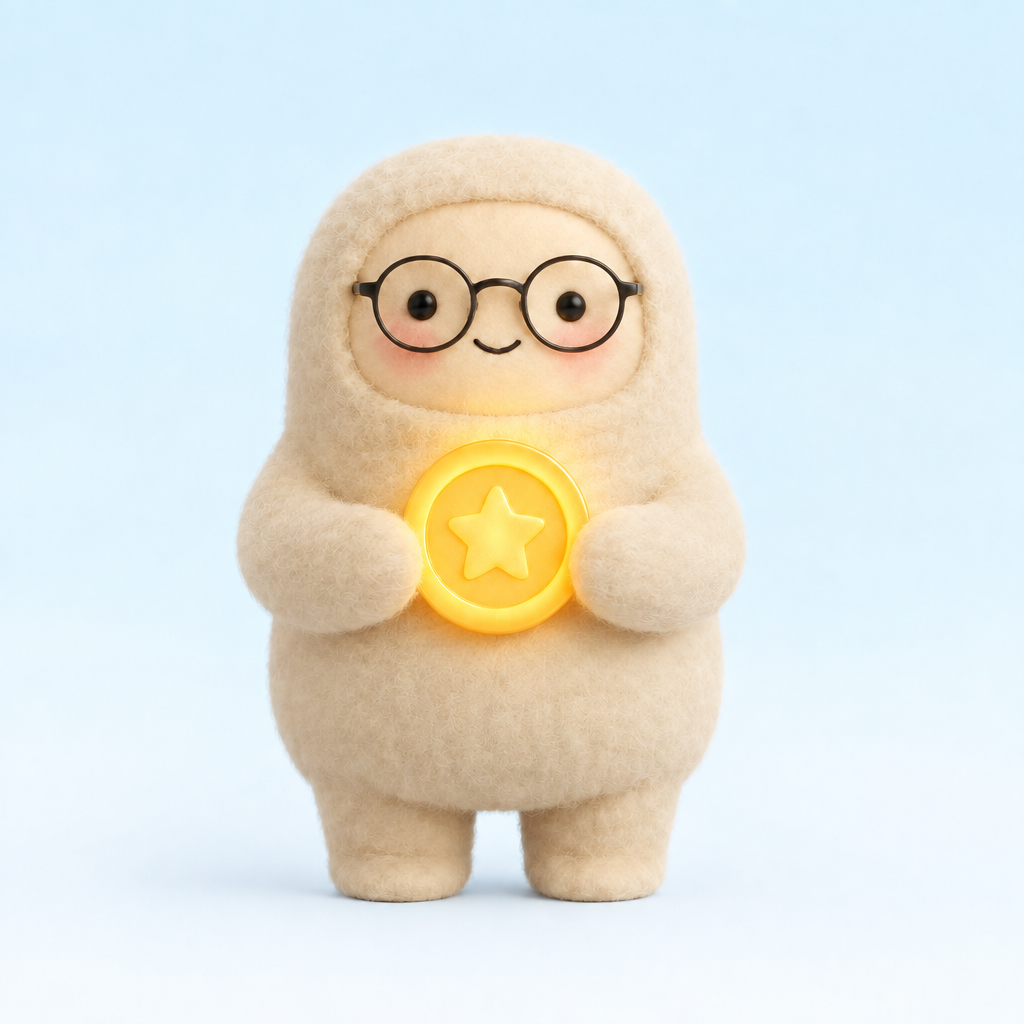 MUSELOOP mascot holding a coin